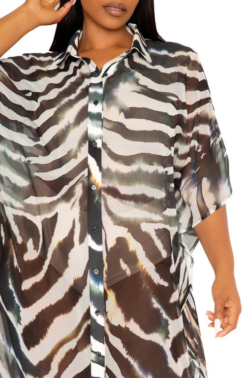 Buxom Couture Print Cover-up Shirtdress In Black