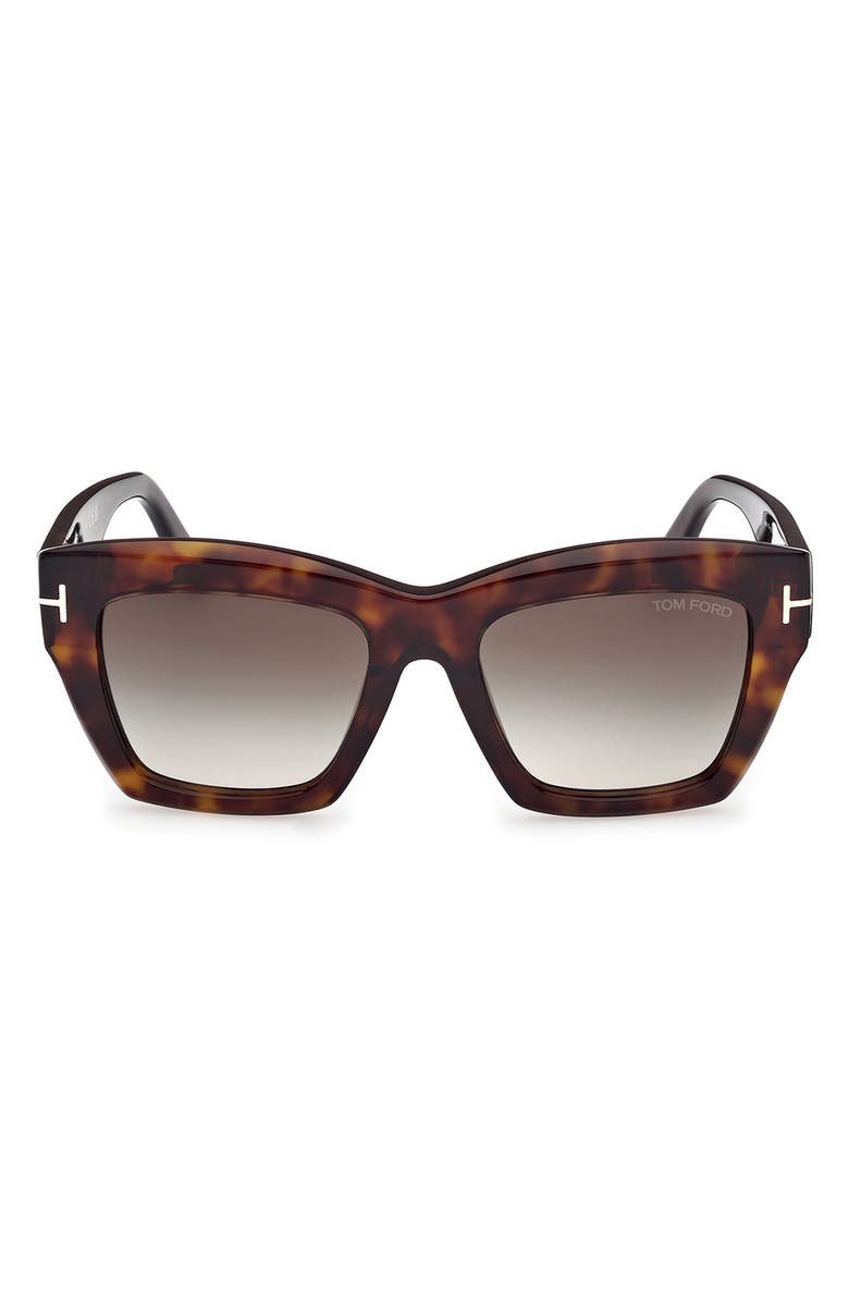 TOM FORD Luna 52mm Gradient Butterfly Sunglasses, Main, color, Dark Havana Eco / T Logo