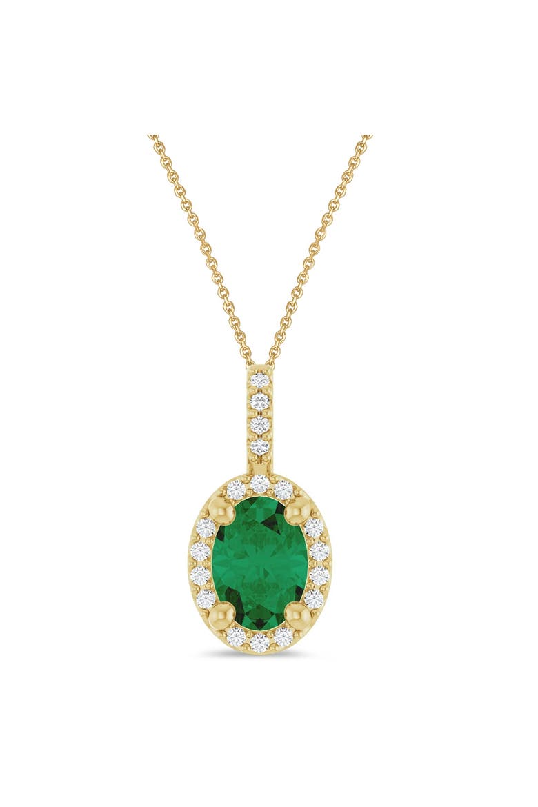 Oval Lab  Emerald & Diamond Halo Pendant Necklace 14K, Main, color, 0.76ct/Yellow Gold