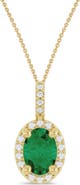 ALLUREZ Oval Lab  Emerald & Diamond Halo Pendant Necklace 14K