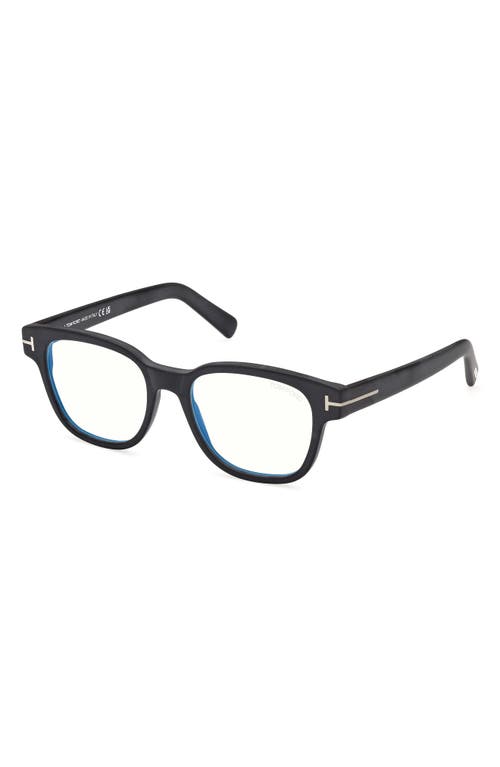 Tom Ford 50mm Square Blue Light Blocking Glasses In Black Eco/t Logo