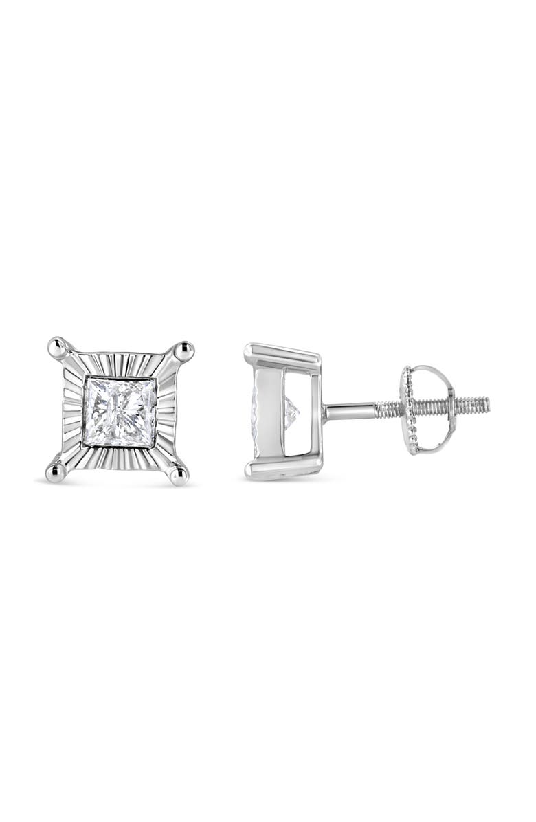 Haus of Brilliance Silver 1.0 Cttw Diamond Miracle Princess Solitaire Stud Earrings, Alternate, color, White