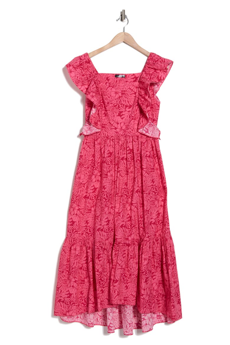 Hibiscus Ruffle Midi Dress, Alternate, color, PINK