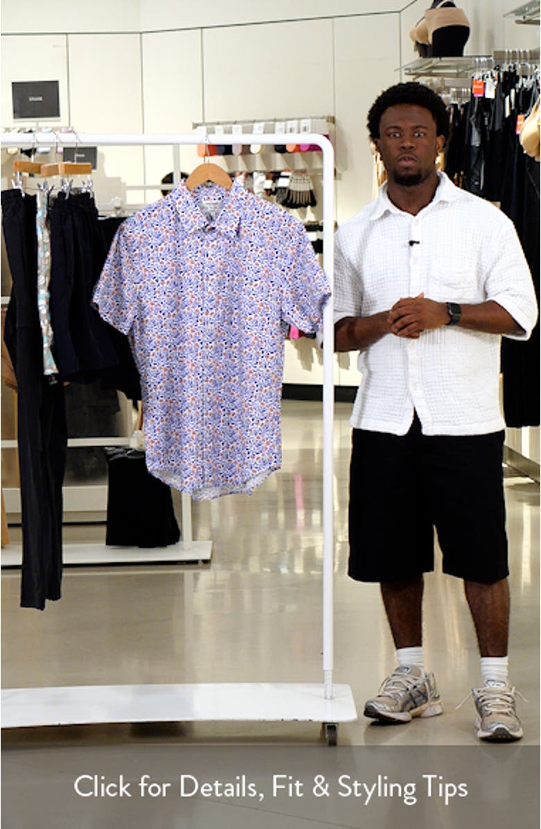 Riviera Slim Fit Floral Short Sleeve Stretch Cotton Button-Up Shirtr, sales video thumbnail