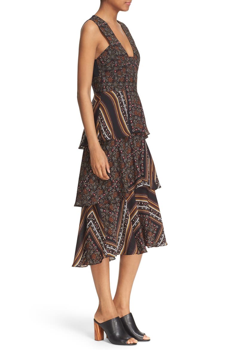 'Hayley' Tiered Print Silk Dress, Alternate, color, BROWN MULTI