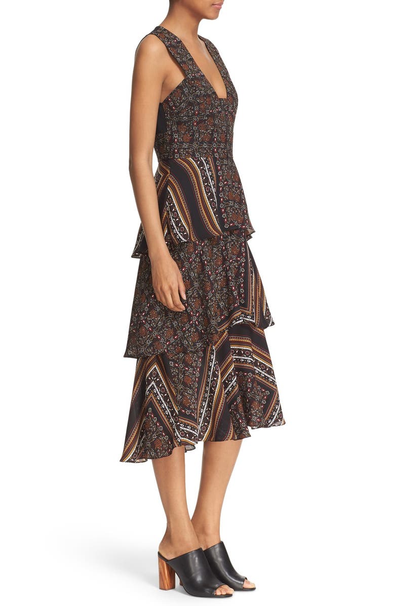 A.L.C. 'Hayley' Tiered Print Silk Dress, Alternate, color, 