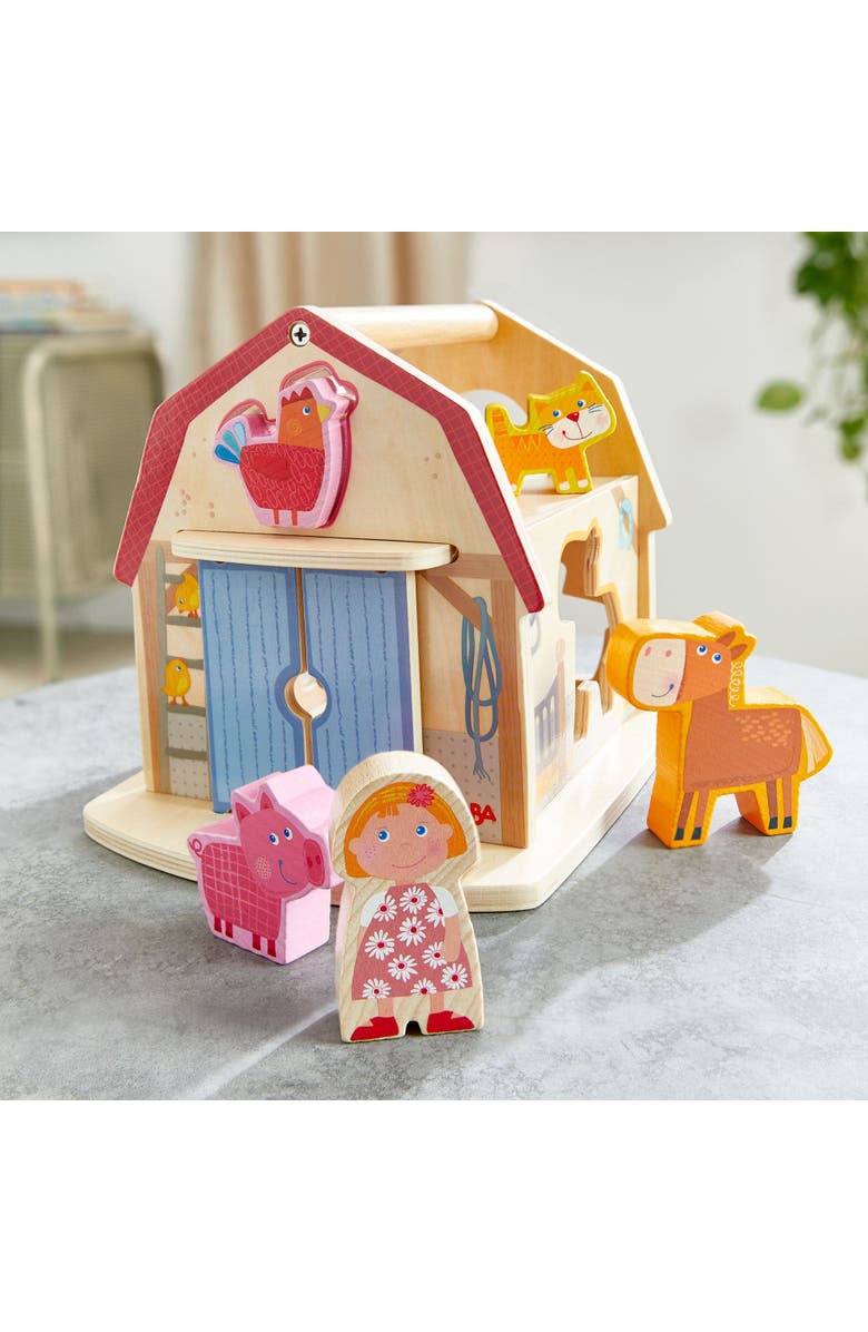 HABA Wooden Farmhouse Shape Sorter Toy with 6 Chunky Animal Blocks - Wooden Montessori Toys for 1+ Year Olds - Stacking Blocks for Toddlers 1-3, Alternate, color, Multi