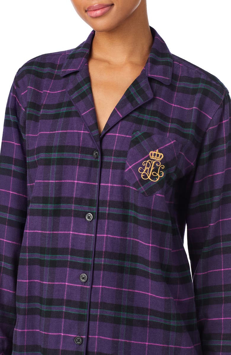 Lauren Ralph Lauren Cotton Blend Pajamas, Alternate, color, Purple Plaid