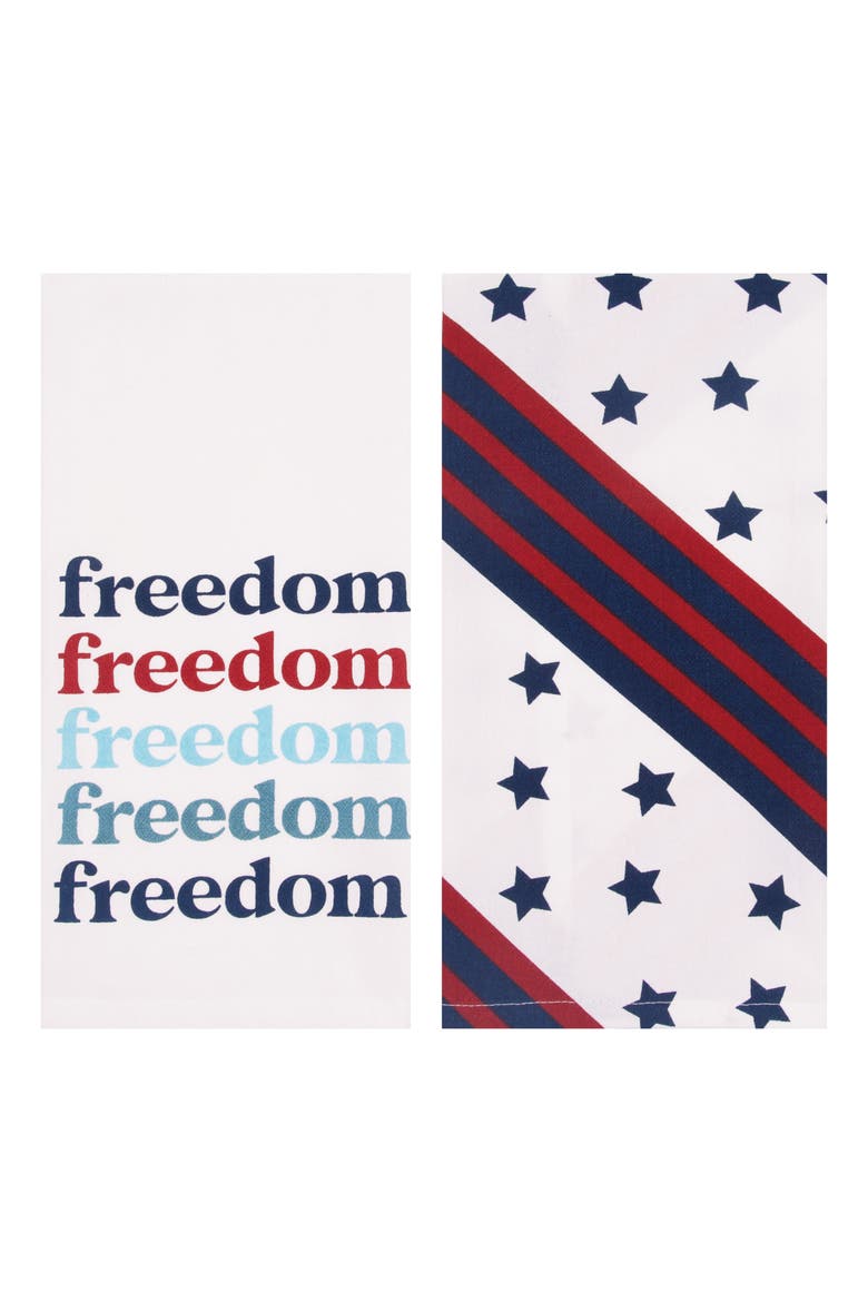 Freedom Star Patriotic 100% Cotton Graphic Print Set of 2 Handtowels, Alternate, color, Blue
