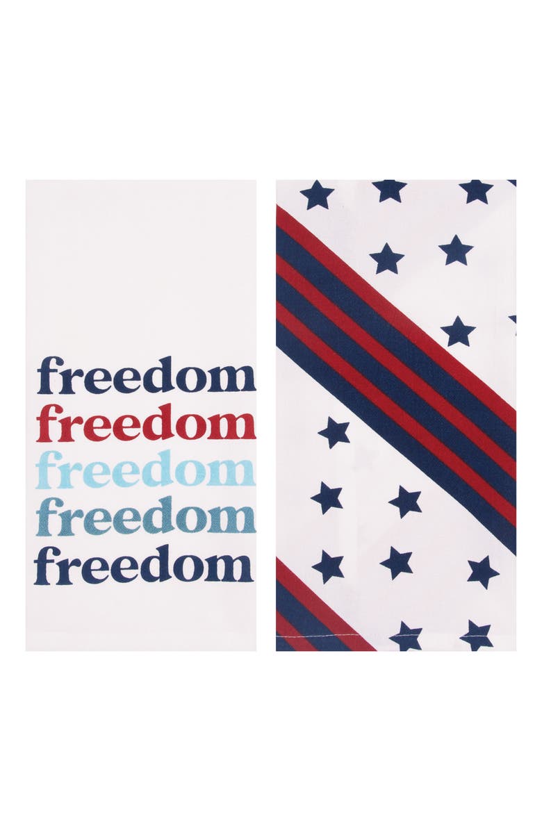 C&F Home Freedom Star Patriotic 100% Cotton Graphic Print Set of 2 Handtowels, Alternate, color, Blue
