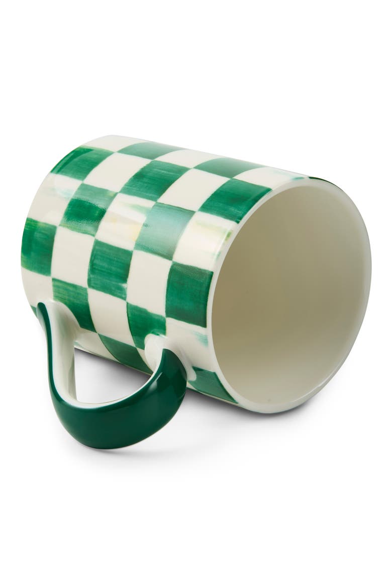 Emerald Check Porcelain Mug, Alternate, color, GREEN