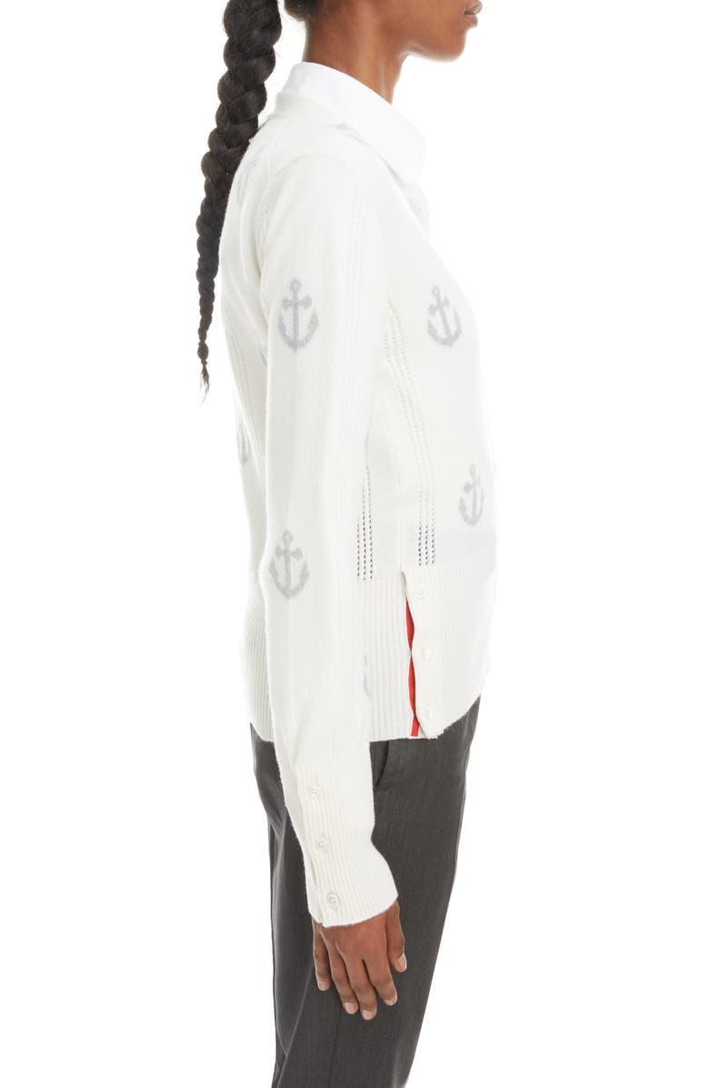 Thom Browne 4-Bar Anchor Intarsia V-Neck Cashmere Cardigan, Alternate, color,