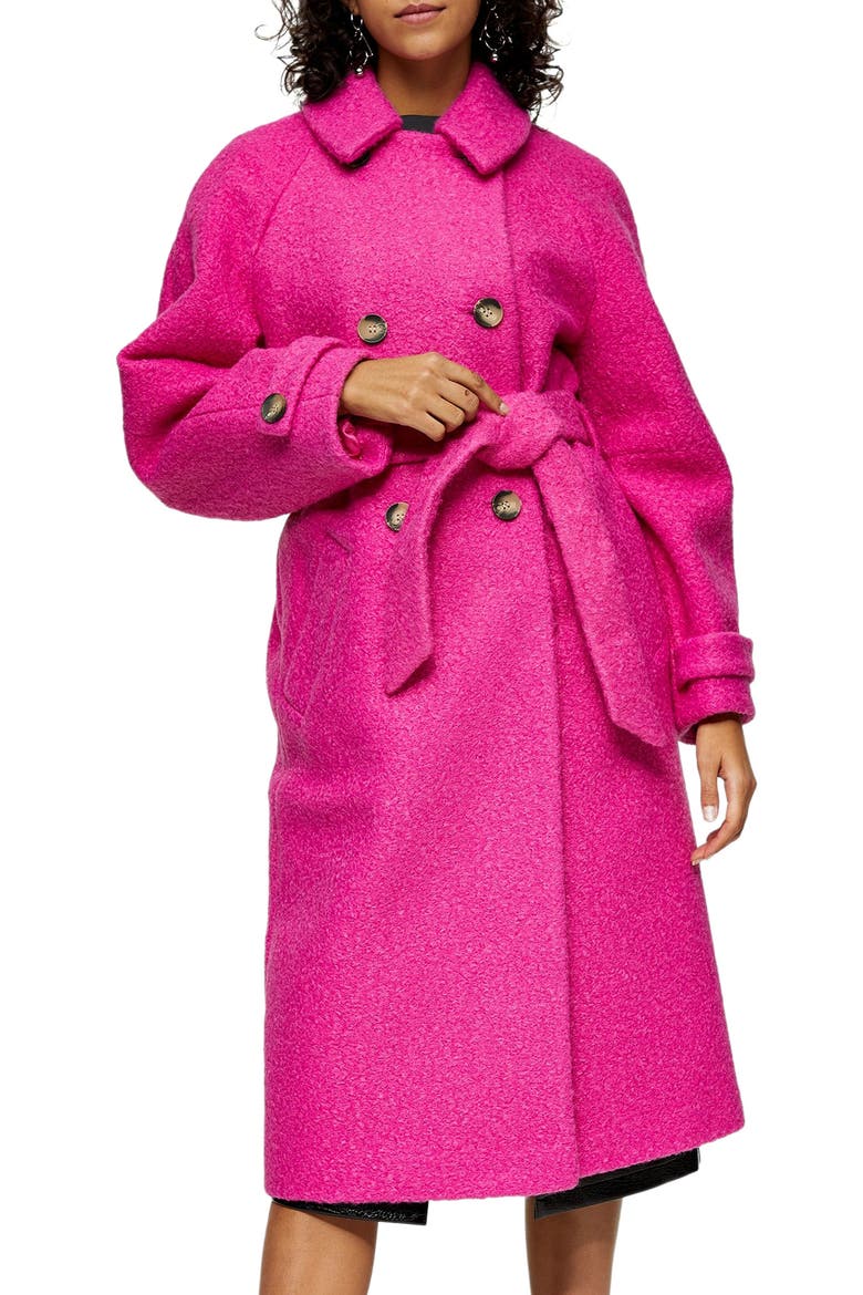 Arin Bouclé Trench Coat, Main, color, BRIGHT PINK