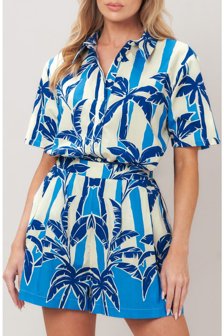 Printed High Waist Shorts, Alternate, color, BLUE
