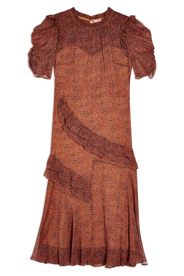 Floral Ruffle Midi Dress, Alternate, color, ORANGE