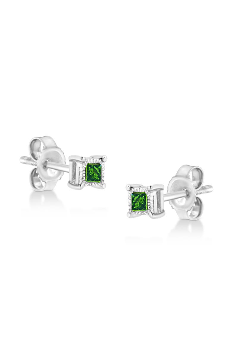 Haus of Brilliance Silver 1/10 Ct Miracle Princess Green Diamond Stud Earrings, Alternate, color, White