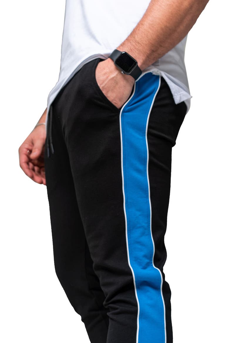 Side Stripe Skinny Fleece Joggers, Alternate, color, BLACK