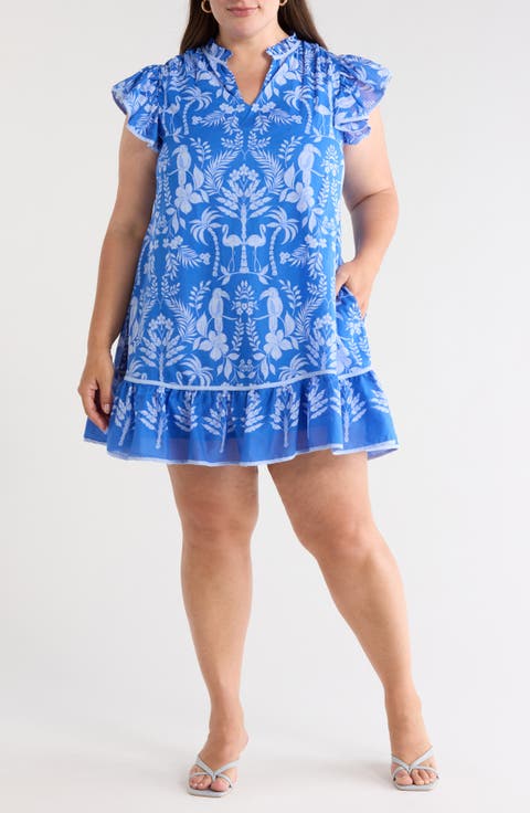Davina Tropical Print Shift Minidress