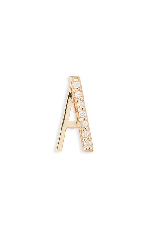 14K Gold Diamond Initial Single Stud Earring