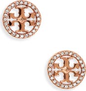 Tory Burch ロゴ クリスタルブローチ Tory Burch Crystal Logo Circle Stud Earrings | Nordstrom
