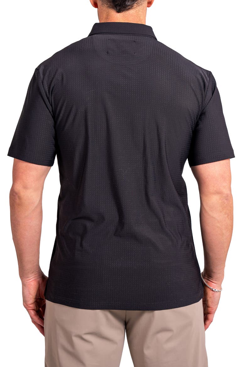 Geo Pattern Stretch Nylon Polo, Alternate, color, BLACK