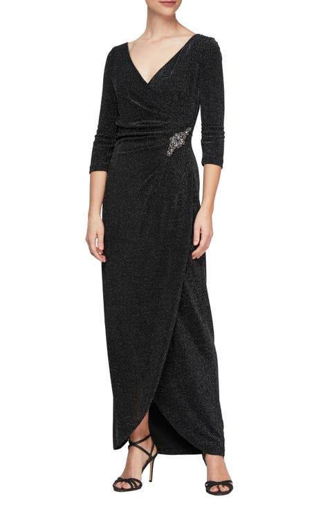 Three Quarter Sleeve Metallic Knit Gown