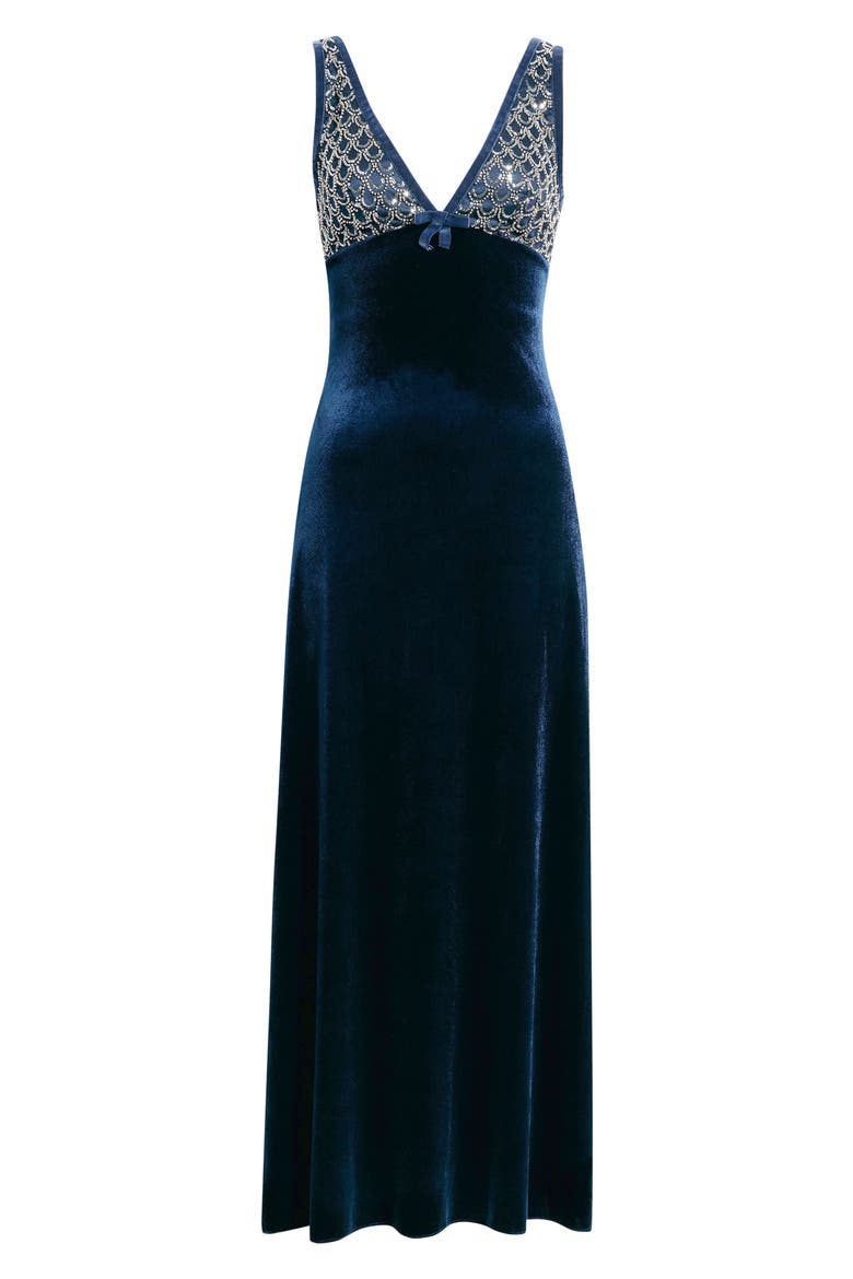 Serafina Sequin Sleeveless Velvet Gown, Alternate, color, NAVY