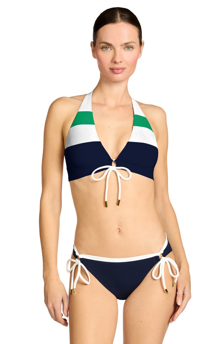 Robin Piccone Jacqui Keyhole Bikini Top, Alternate, color, Navy/ Grass/ Cream
