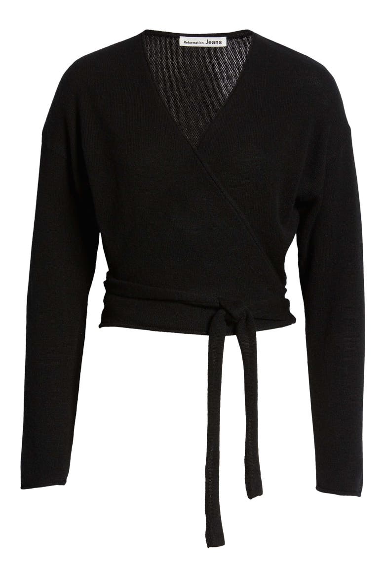 Cashmere Wrap Sweater, Alternate, color, BLACK