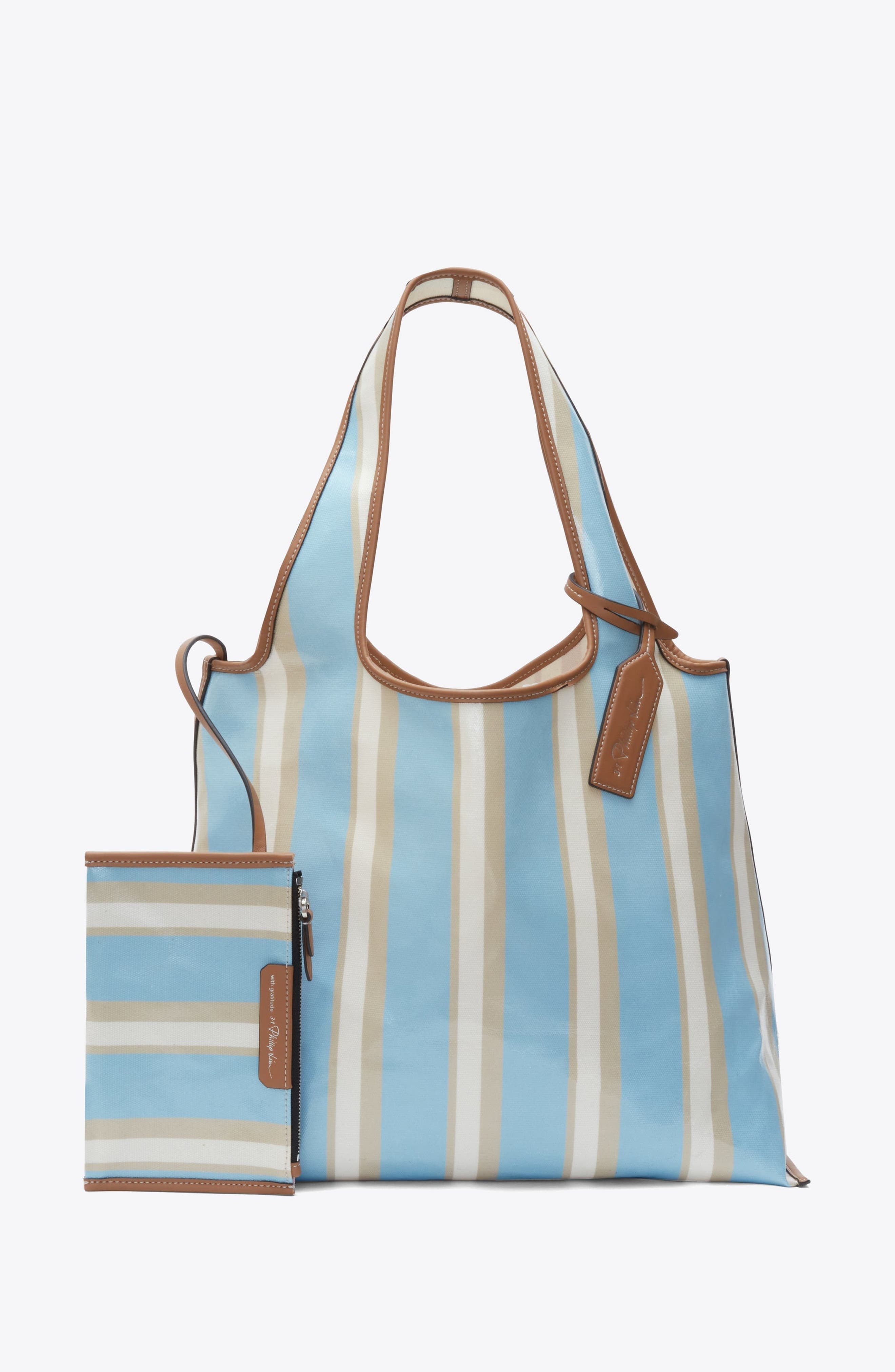 3.1 Phillip Lim Dual Stripe Market Tote, Main, color, Blue-Pink Multi