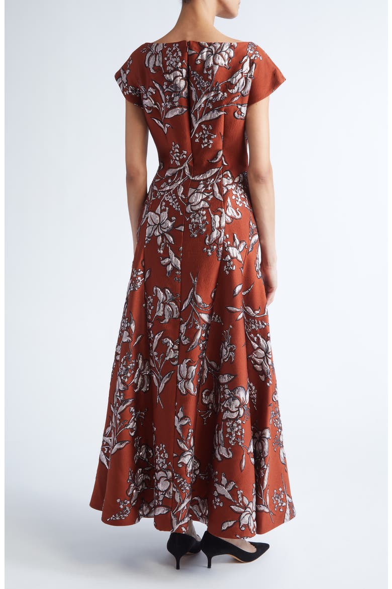 Metallic Floral Brocade A-Line Gown, Alternate, color, BRICK