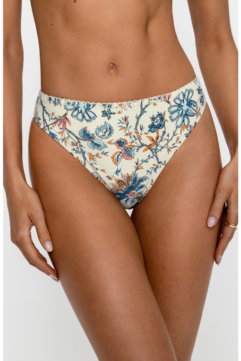 Floral Mid-Rise Bikini Bottom, Alternate, color, Beige
