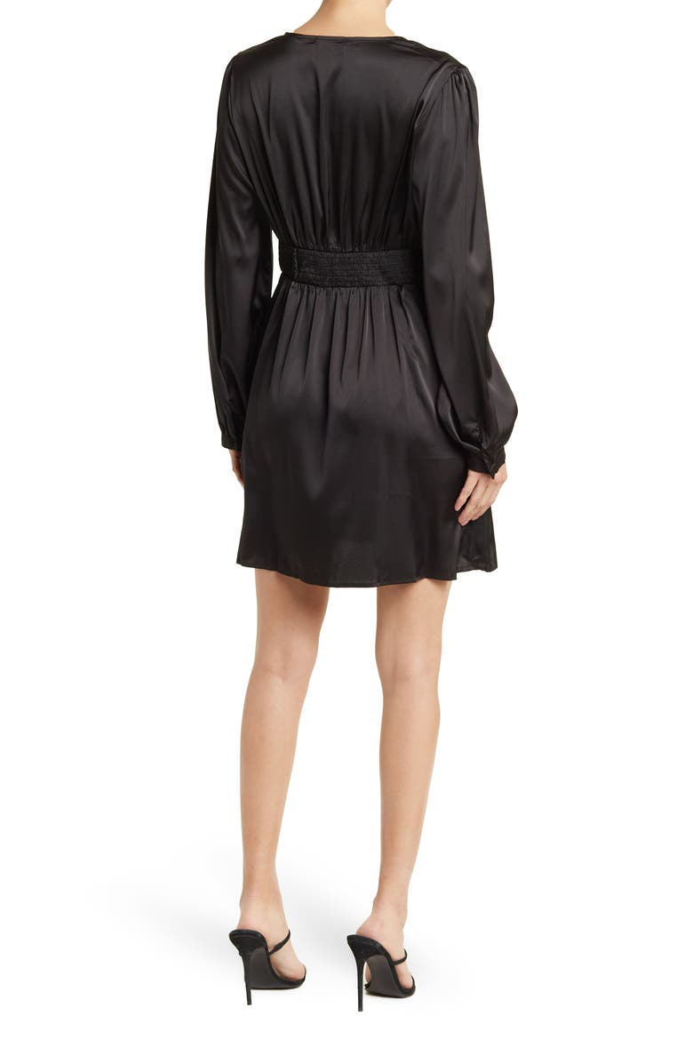 Satin Long Sleeve Mini Dress, Alternate, color, BLACK