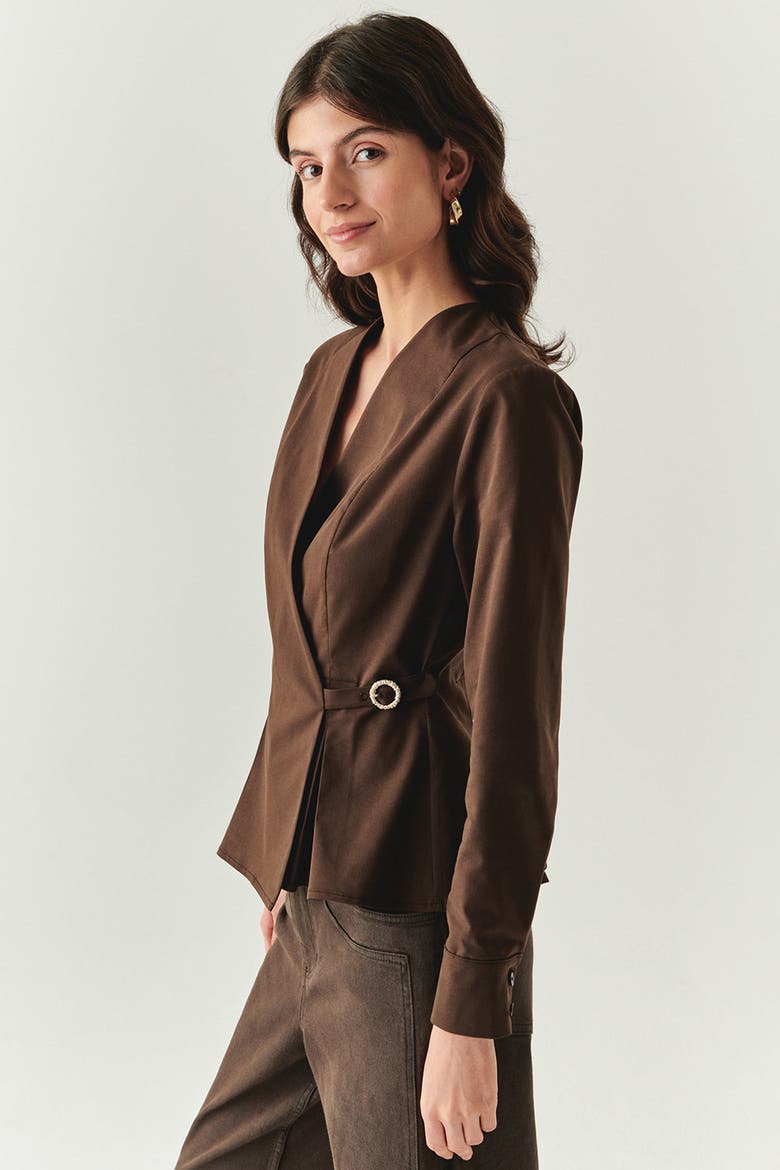 Ashylnn Wrap Collar Shirt, Alternate, color, BROWN