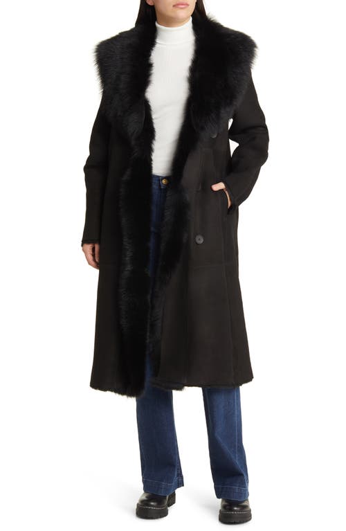 Hiso Libra Longline Genuine Shearling Coat In Black