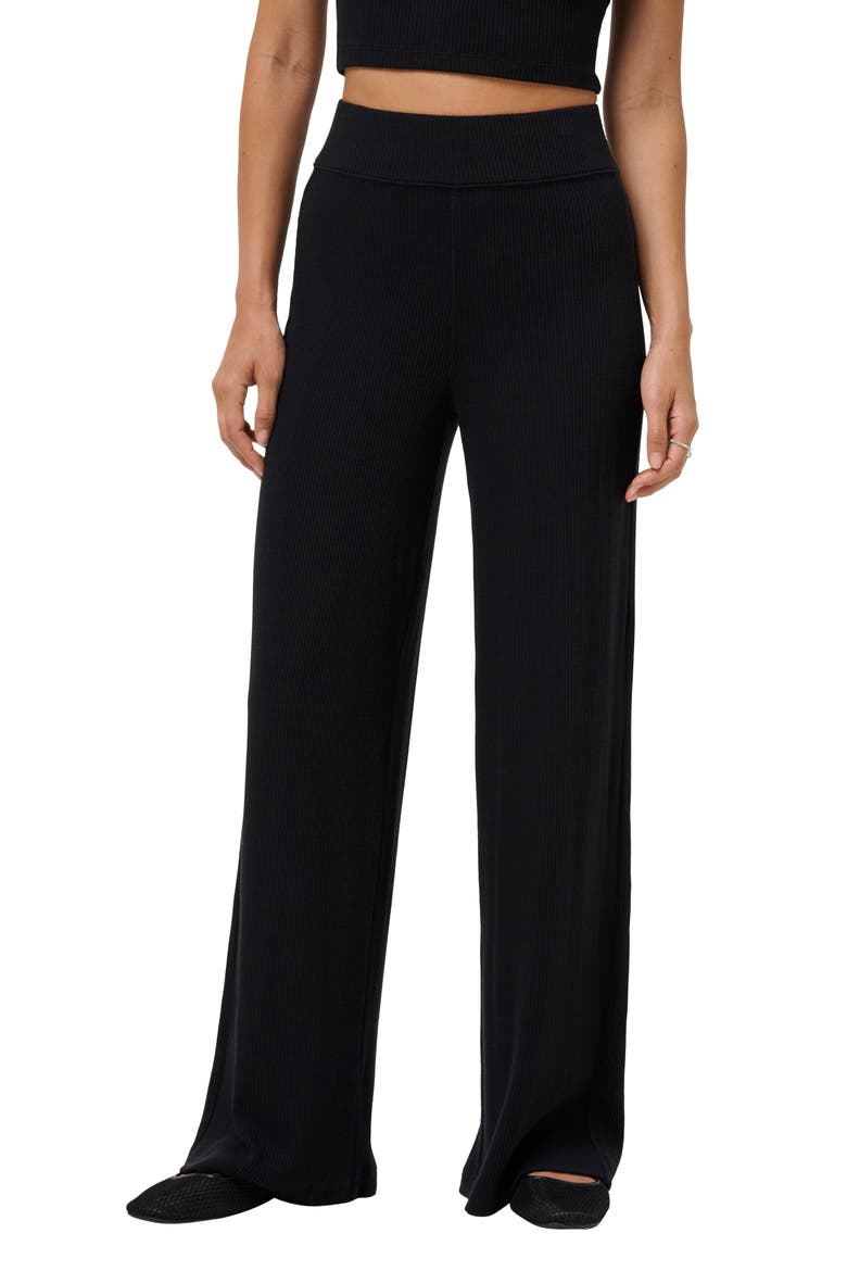 Evening Retreat Rib Wide Leg Pull-On Pants, Main, color, BLACK