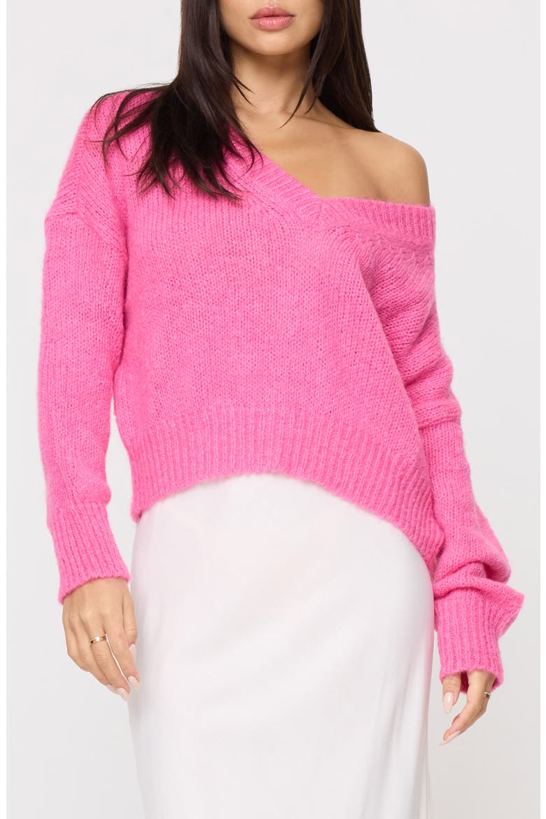Icon V-Neck Pullover Sweater, Main, color, BUBBLEGUM PINK