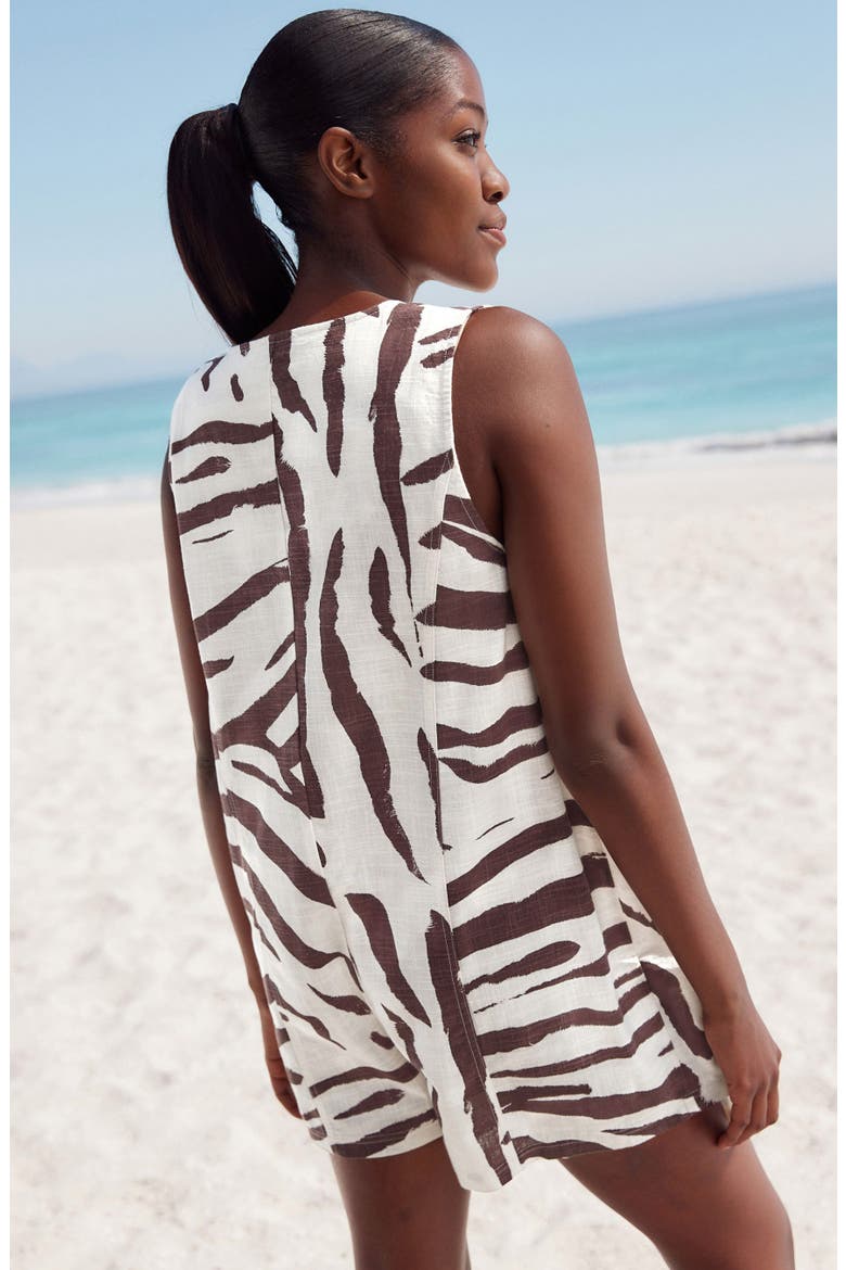 Zebra Print Sleeveless Romper, Alternate, color, BROWN/ OFF WHITE