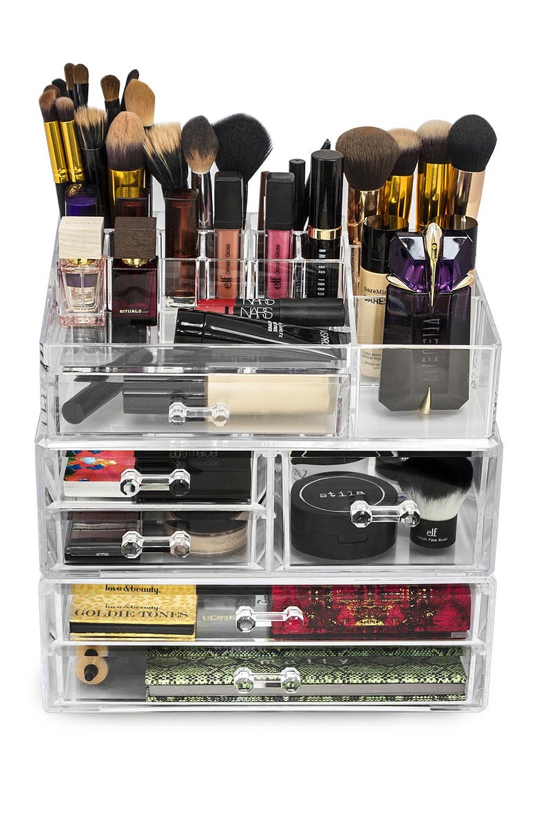 SORBUS Acrylic 3 Level Cosmetics Makeup & Jewelry Storage Case Display Set, Main, color, 