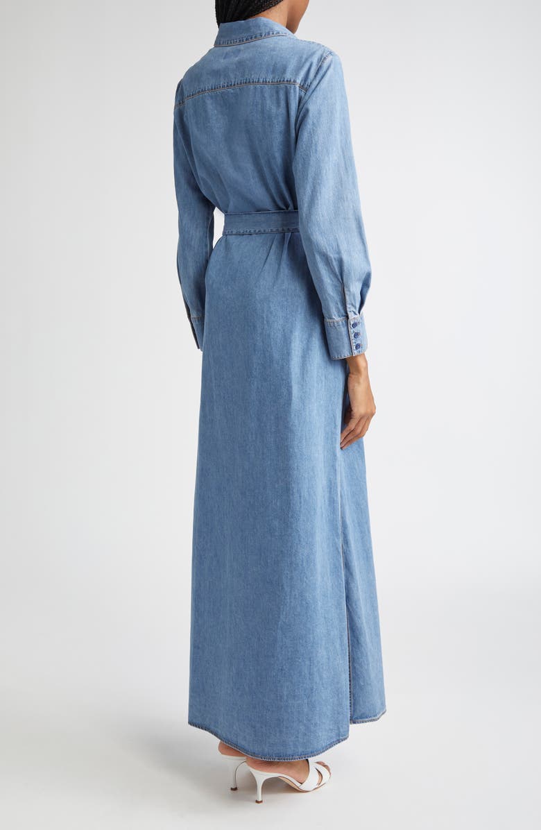 Alice + Olivia Chassidy Denim Maxi Shirtdress, Alternate, color, 
