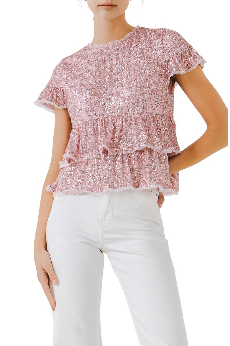 Sequin Babydoll Top, Main, color, PINK
