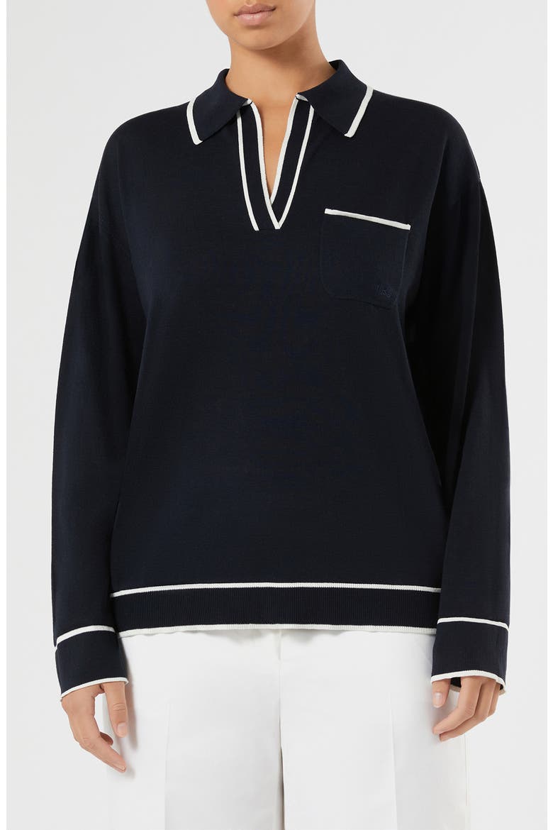 Ridente Contrast Silk & Cotton Sweater, Main, color, MIDNIGHT BLUE