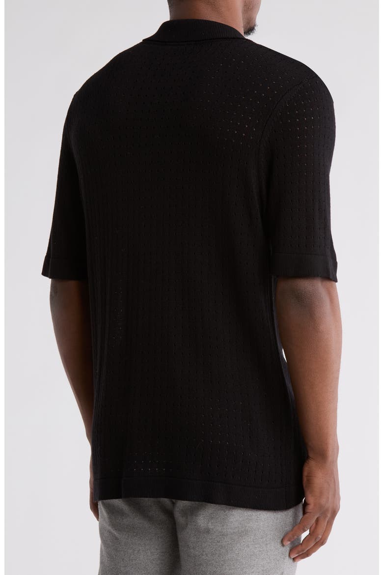Short Sleeve Open Knit Button-Up Shirt, Alternate, color, BLACK