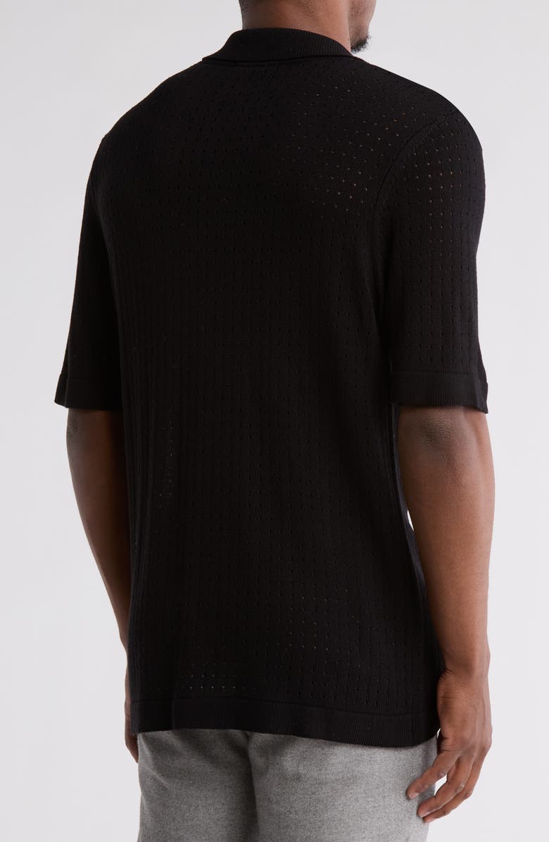 TRUTH Short Sleeve Open Knit Button-Up Shirt, Alternate, color, Black