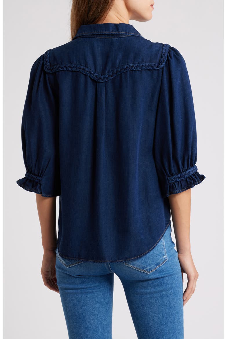 Blouson Sleeve Western Button-Up Shirt, Alternate, color, INDIGO