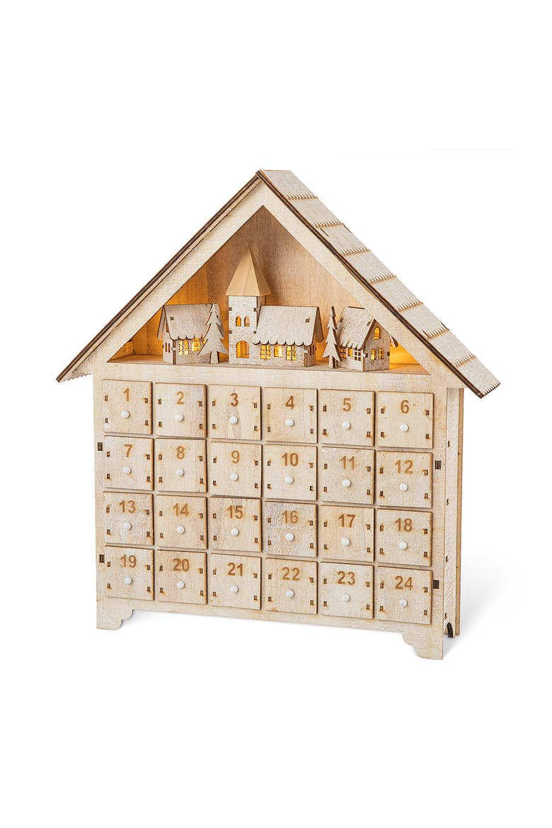 Christmas Lighted Wooden Village Advent Countdown Calendar, Main, color, Beige