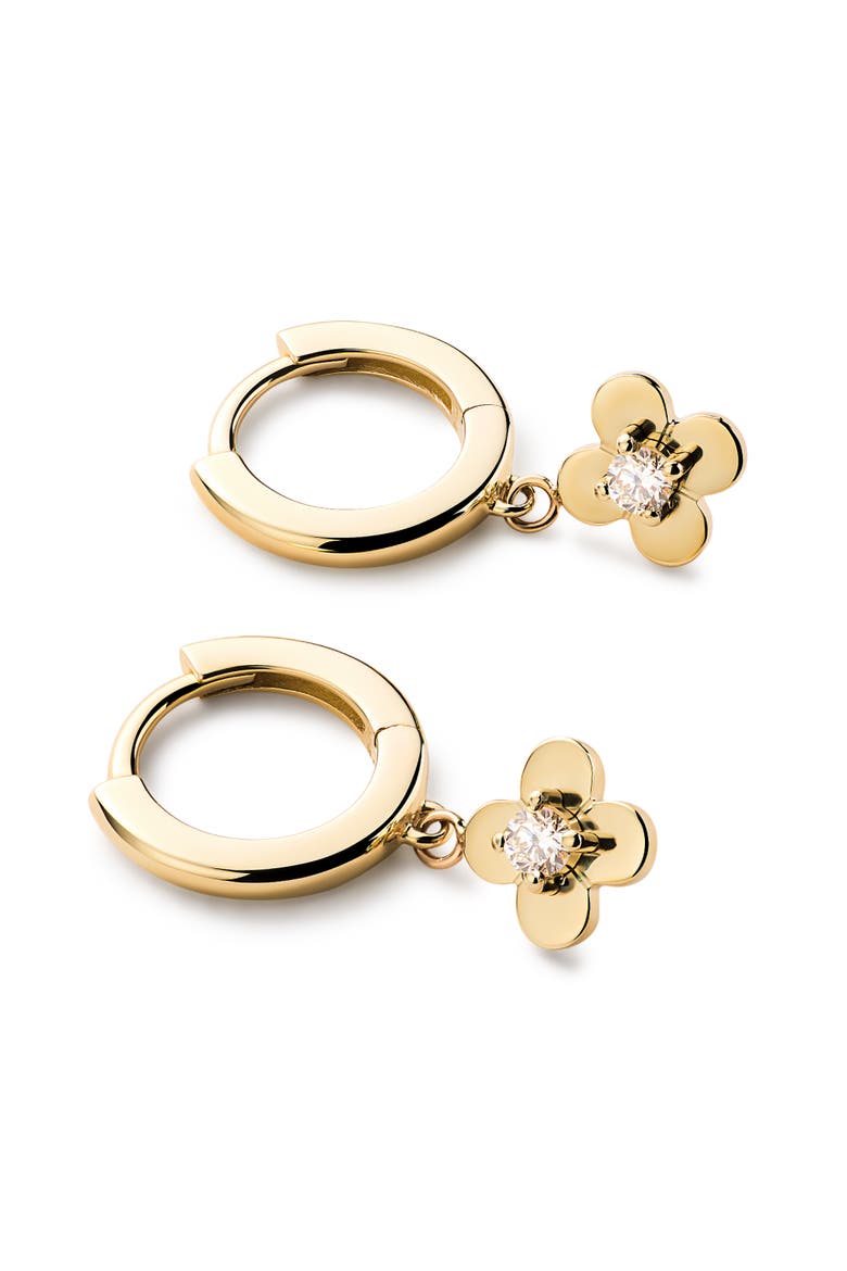 Solid Yellow Gold - Mini Flower Drop Earrings, Alternate, color, Diamond