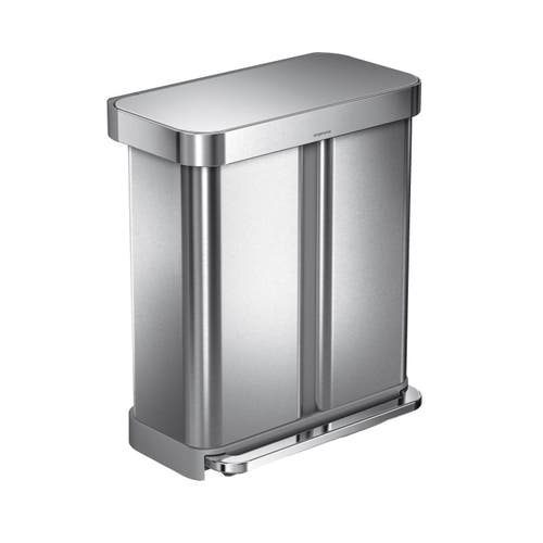 Simplehuman 58l Dual Compartment Rectangular Step Can With Liner Rim In Metallic