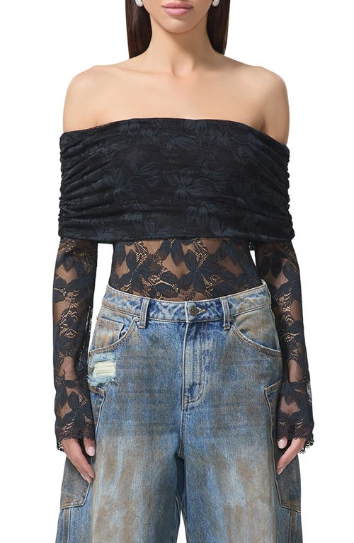AFRM AFRM LENNOX RUCHED OFF THE SHOULDER LACE BODYSUIT 