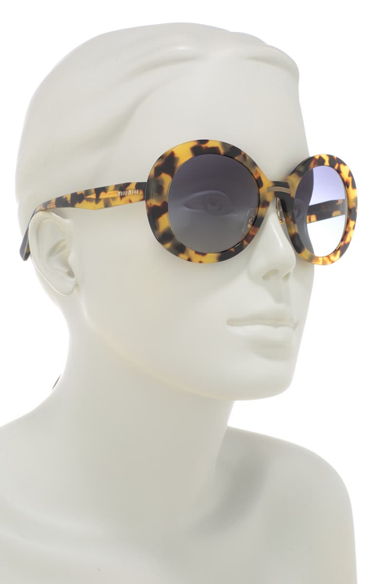 Miu Miu 53mm Round Sunglasses, Alternate, color, Havana Grey Grad Dark Blue